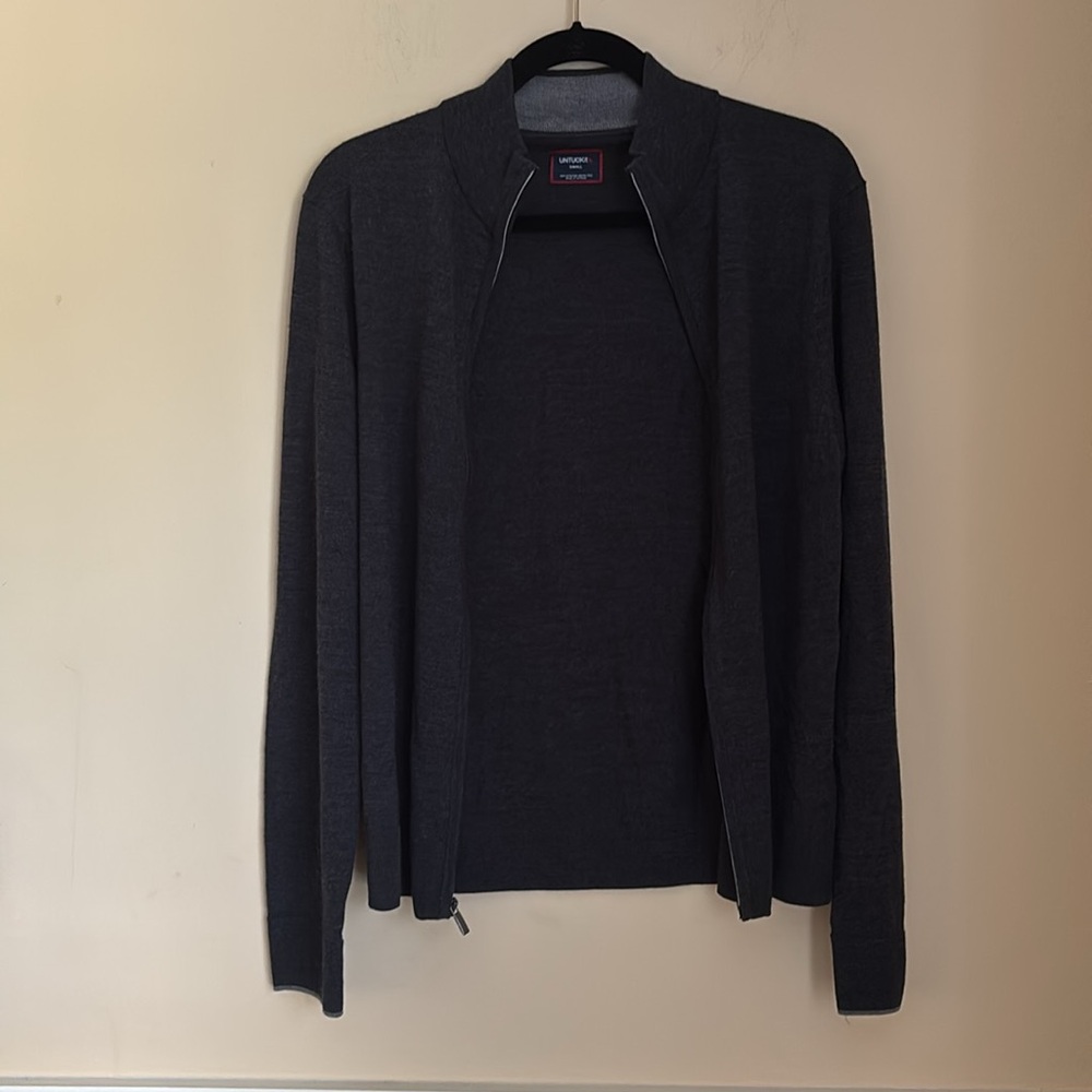 UNTUCKit 100% Merino Wool Austin Full-Zip Charcoal Dark Gray Sweater Size Small - Picture 8 of 11